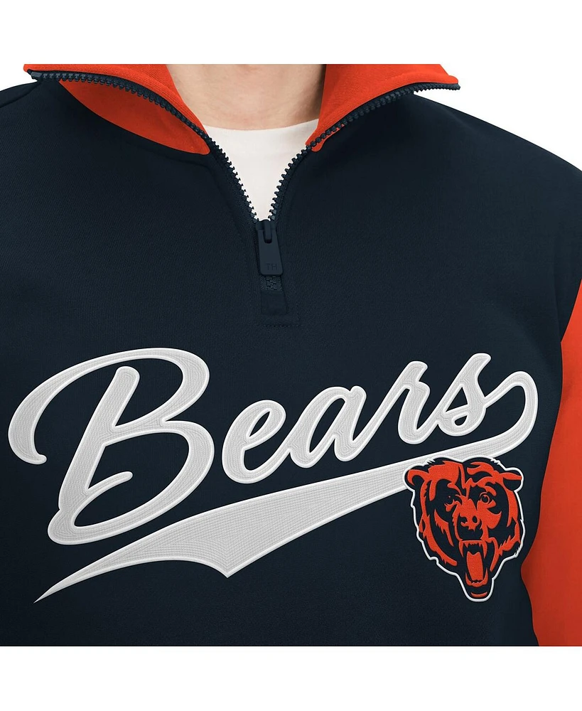 Men's Tommy Hilfiger Navy, Orange Chicago Bears Aiden Quarter-Zip Top