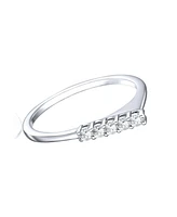 Rhodium-Plated with Cubic Zirconia Chevron Tower Slender Stacking Ring Sterling Silver