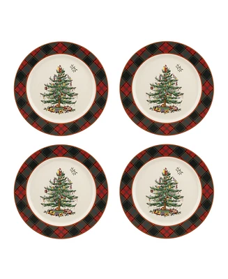 Spode Christmas Tree Tartan Salad Plates, Set of 4