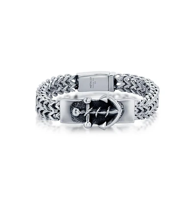Mens Stainless Steel Anchor Id Franco Chain Bracelet
