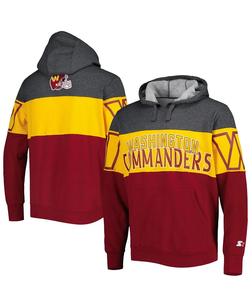 Men's Starter Heather Charcoal, Burgundy Washington Commanders Extreme Pullover Hoodie