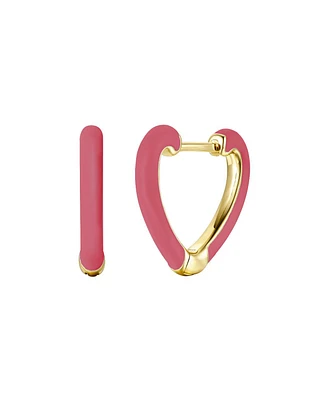 Children's 14k Gold Plated with Magenta-Red Enamel Inlay Heart Hoop Earrings