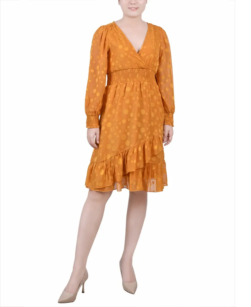 Ny Collection Women's Long Sleeve Smocked Waist Dress