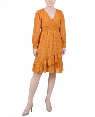 Ny Collection Women's Long Sleeve Smocked Waist Dress