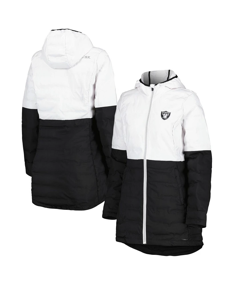 Women's Msx by Michael Strahan White, Black Las Vegas Raiders Willow Quilted Hoodie Full-Zip Jacket