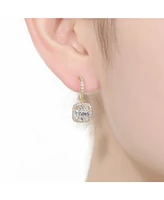 Gv Sterling Silver with 14K Gold Plated Clear Cushion with Round Cubic Zirconia Halo Drop Earrings
