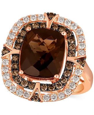Le Vian Chocolate Quartz (4-3/4 ct. t.w.) & Diamond (1 ct. t.w.) Double Halo Ring in 14k Rose Gold