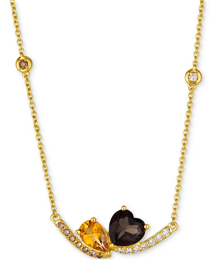 Le Vian Multi-Gemstone (2-1/4 ct. t.w.) & Diamond (1/4 ct. t.w.) Pear & Heart 19" Statement Necklace in 14k Gold