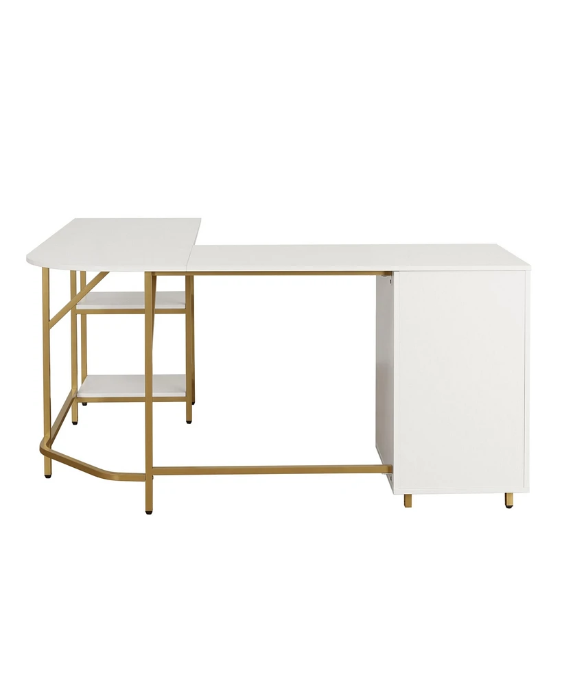Techni Mobili Wood L-Shape Home Office with Storage Two-Tone Desk