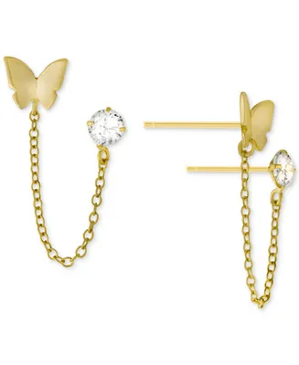 Giani Bernini Cubic Zirconia & Butterfly Double Piercing Chain Earrings in Gold-Plated Sterling Silver, Created for Macy's