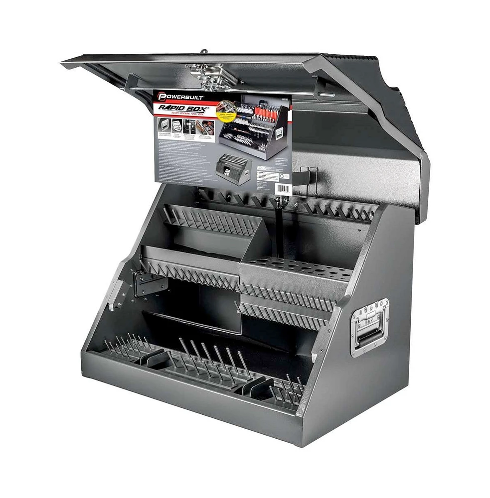 Powerbuilt 26 Inch Rapid Box Slant Front Toolbox with Tool Magnets - Gray