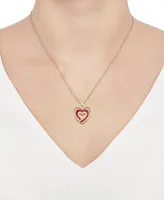 Lab-Grown Ruby (1/2 ct. t.w.) & Lab-Grown White Sapphire (3/8 ct. t.w.) Triple Heart 18" Pendant Necklace in 14k Gold-Plated Sterling Silver