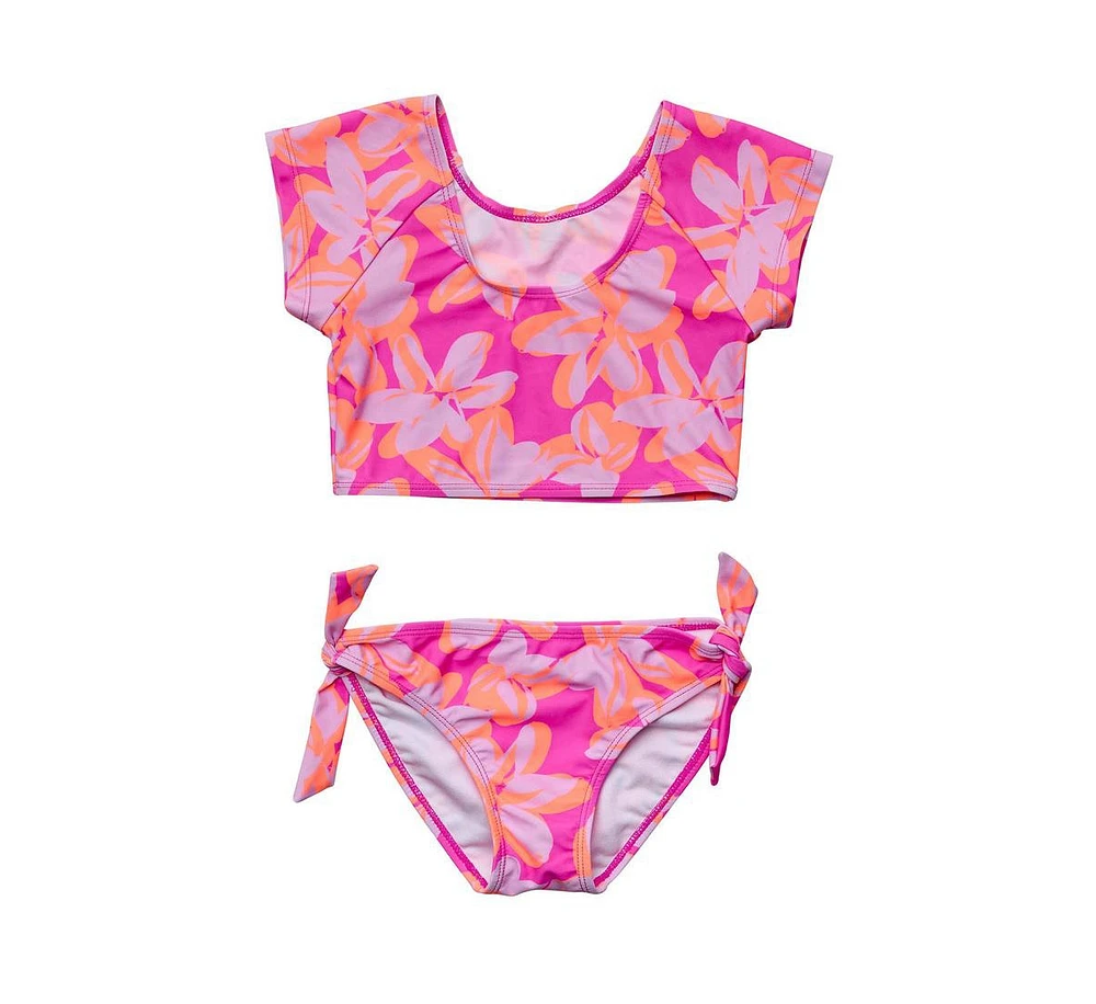Snapper Rock Big Girls Toddler|Child Hibiscus Hype Crop Ss Rash Top Set
