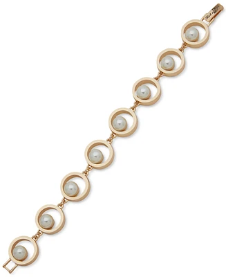 Karl Lagerfeld Paris Gold-Tone Imitation Pearl Circle Link Bracelet