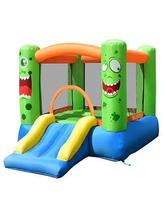 Costway Inflatable Bounce House Jumper Castle Kids Playhouse w/ Basketball Hoop & Slide
