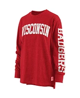 Women's Pressbox Red Wisconsin Badgers Plus Size Two-Hit Canyon Long Sleeve T-shirt