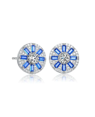 Sterling Silver Baguette and Round Cubic Zirconia Stud Earrings