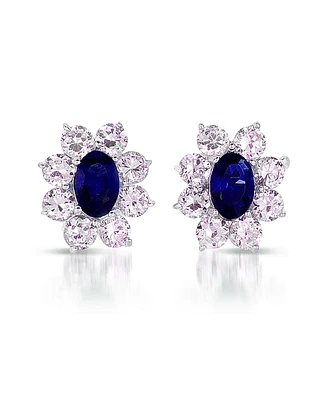 Sterling Silver White Gold Plated Flower Shape Earrings
