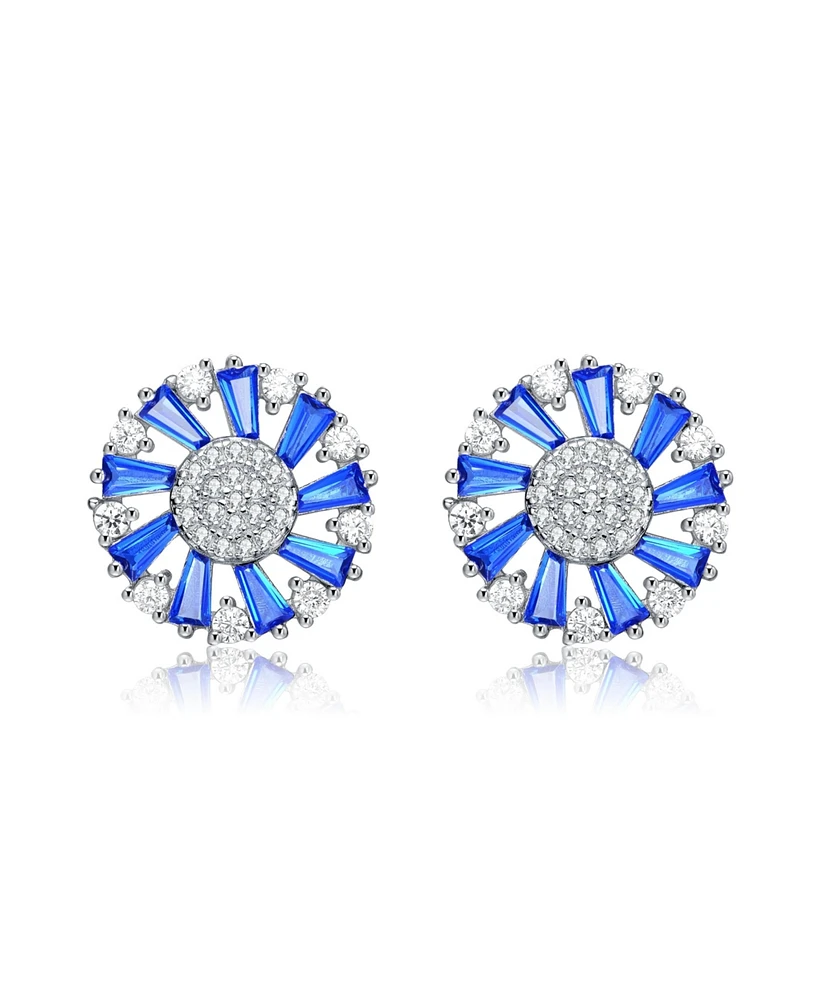 Sterling Silver 14K Gold Plated, 18K Rose White Plated Red Baguette and Clear Round Cubic Zirconia Pear Drop Earrings