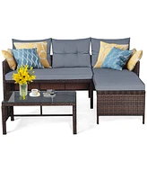 3PCS Patio Wicker Rattan Sofa Set Outdoor Sectional Conversation