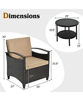3PCS Patio Rattan Furniture Set Cushioned Sofa Storage Table W/ Shelf Garden