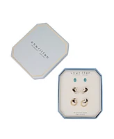 Unwritten 14K Gold Flash-Plated Cubic Zirconia Blue Enamel Hamsa Post Stud and Hoops Earring Set
