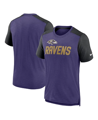 Men's Nike Heathered Purple, Black Baltimore Ravens Color Block Team Name T-shirt