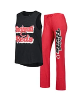 Women's Concepts Sport Heather Red, Heather Black Cincinnati Reds Wordmark Meter Muscle Tank Top and Pants Sleep Set