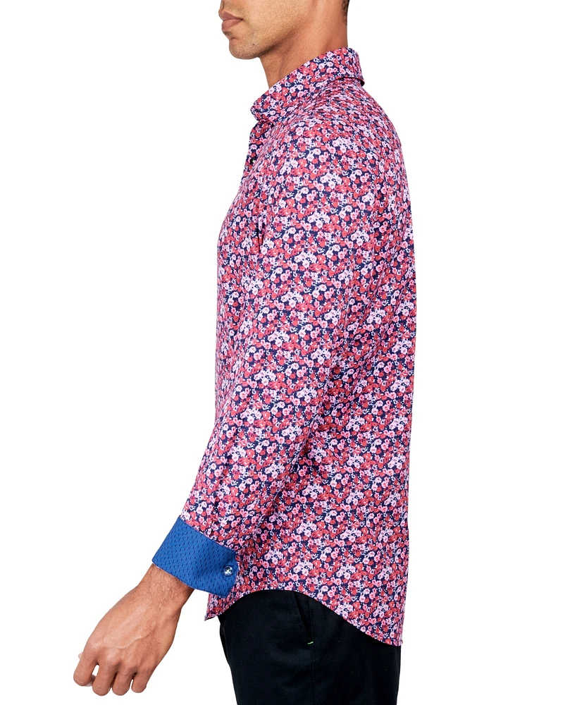 Society of Threads Men's Regular-Fit Non-Iron Performance Stretch Rose-Print Button-Down Shirt