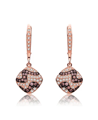 Genevive Sterling Silver 18K Rose Gold Plating Cubic Zirconia Square Designed Earring