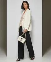 Dkny Womens Peak Lapel Two Button Long Sleeve Blazer Cowlneck Contrast Strap Camisole Top High Rise Zip Front Wide Leg Crepe Pants