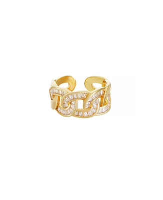 Ettika Adjustable Cubic Zirconia 18K Gold Plated Link Ring