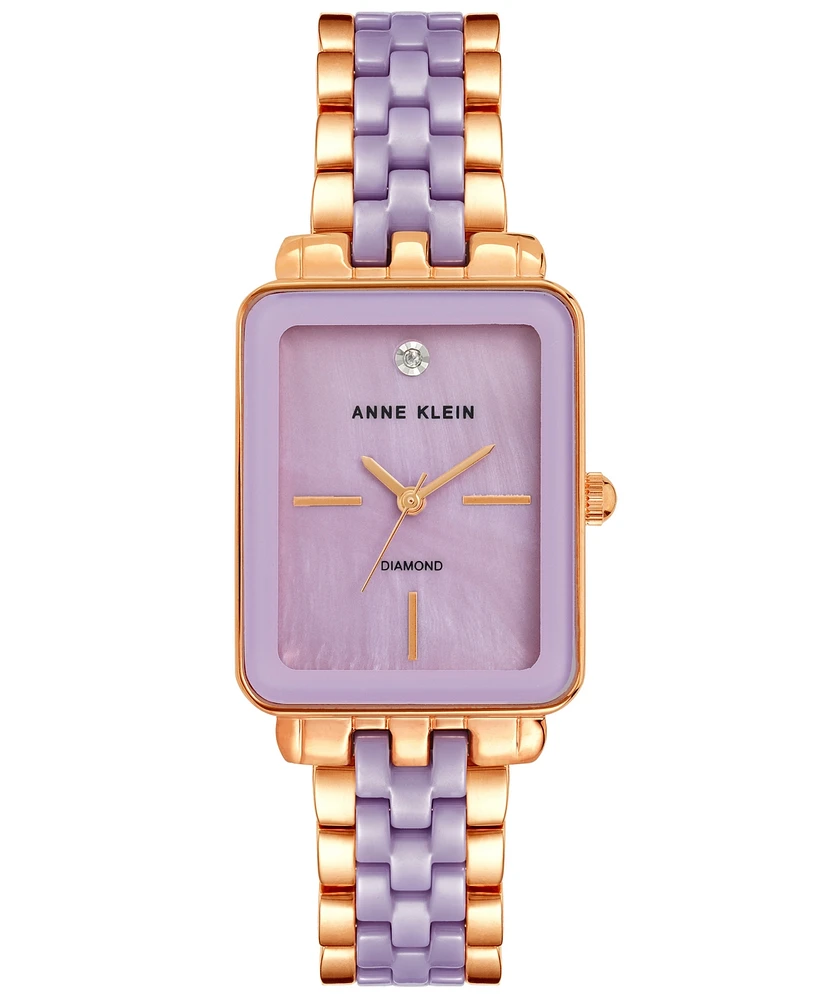 Anne Klein Women's Three Hand Quartz Rose Gold-tone Alloy and Lavender Ceramic Link Bracelet Watch, 32mm