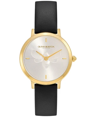 Olivia Burton Women's Ultra Slim Bee Black Leather Watch 28mm