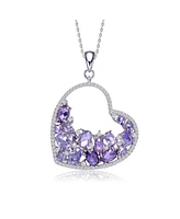 Sterling Silver with White Gold Plating Purple Oval with Clear Round Cubic Zirconia Open Heart Necklace
