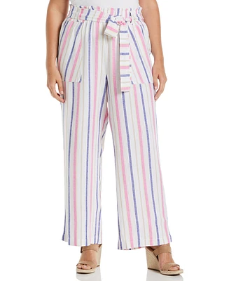 Ella Rafaella Plus Stripe Wide Leg Paper Bag Pants