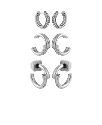 Vince Camuto Silver-Tone Cuff Huggie Hoop Cuff Earrings Trio Set