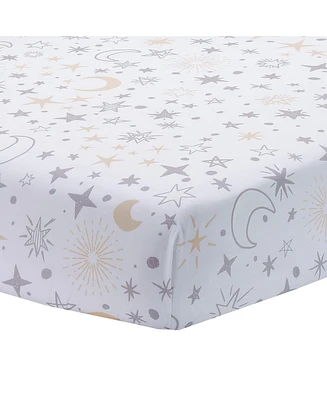 Lambs & Ivy Baby Goodnight Moon 100% Cotton White Fitted Crib Sheet - Moon/Stars