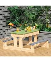 3-in-1 Kids Picnic Table Outdoor Wooden Water Sand Table w/ Play Boxes