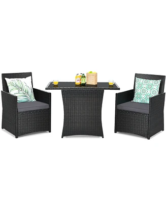 3PCS Patio Rattan Furniture Set Cushion Sofa Armrest Garden Deck