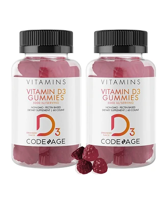 Codeage Vitamin D3 Gummies 2-Pack, 5000 Iu, Strawberry Flavored Vitamin Supplement - 60ct