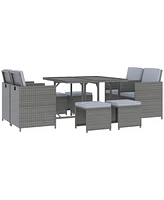 Outsunny 9pc Outdoor Wicker Dining Furniture Set, Table, 4 Seats, Mixed