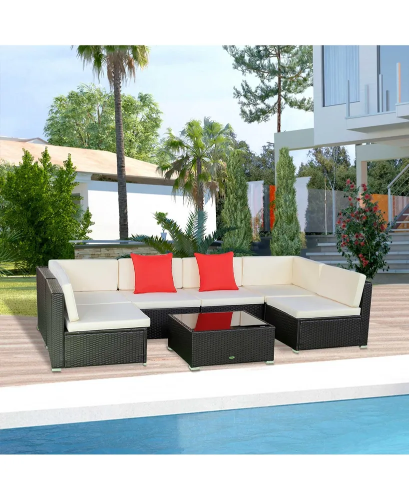 Outsunny 7pcs Outdoor Patio Wicker Conversation Set, Sectional Sofa
