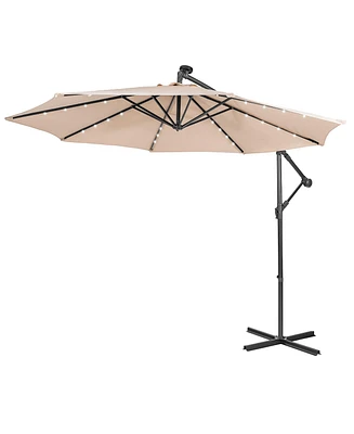 10FT Cantilever Solar Powered 32LED Lighted Patio Offset Umbrella Outdoor