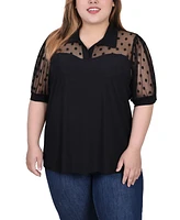 Ny Collection Plus Size Short Sleeve Top with Dotted Mesh