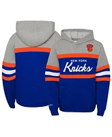 Big Boys and Girls Mitchell & Ness Heather Gray, Blue New York Knicks Hardwood Classics Head Coach Pullover Hoodie
