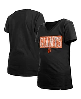 Big Girls New Era Black San Francisco Giants Flip Sequin Team V-Neck T-shirt