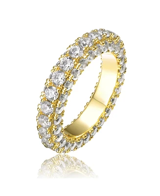 Ra Sterling Silver 14K Gold Plated Clear Cubic Zirconia Band Ring