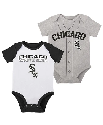 Newborn and Infant Boys Girls White, Heather Gray Chicago White Sox Little Slugger Two-Pack Bodysuit Set