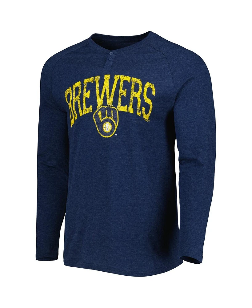 Men's Concepts Sport Heather Navy Milwaukee Brewers Inertia Raglan Long Sleeve Henley T-shirt